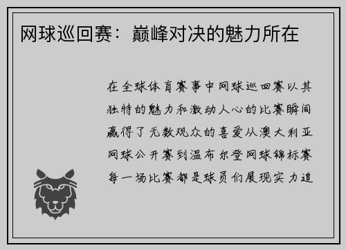 网球巡回赛：巅峰对决的魅力所在